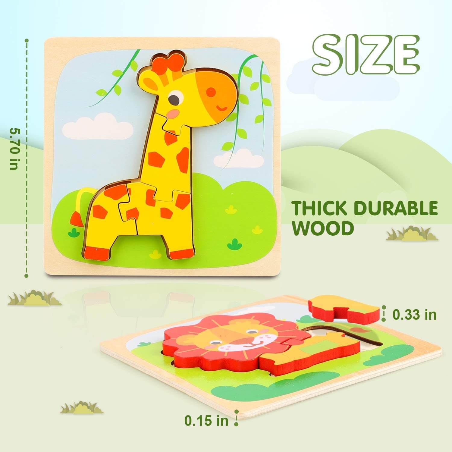Fidtoy Wooden Animal Puzzle for Toddlers Learning Toy