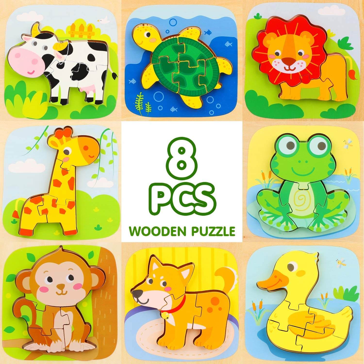 Fidtoy Wooden Animal Puzzle for Toddlers Learning Toy