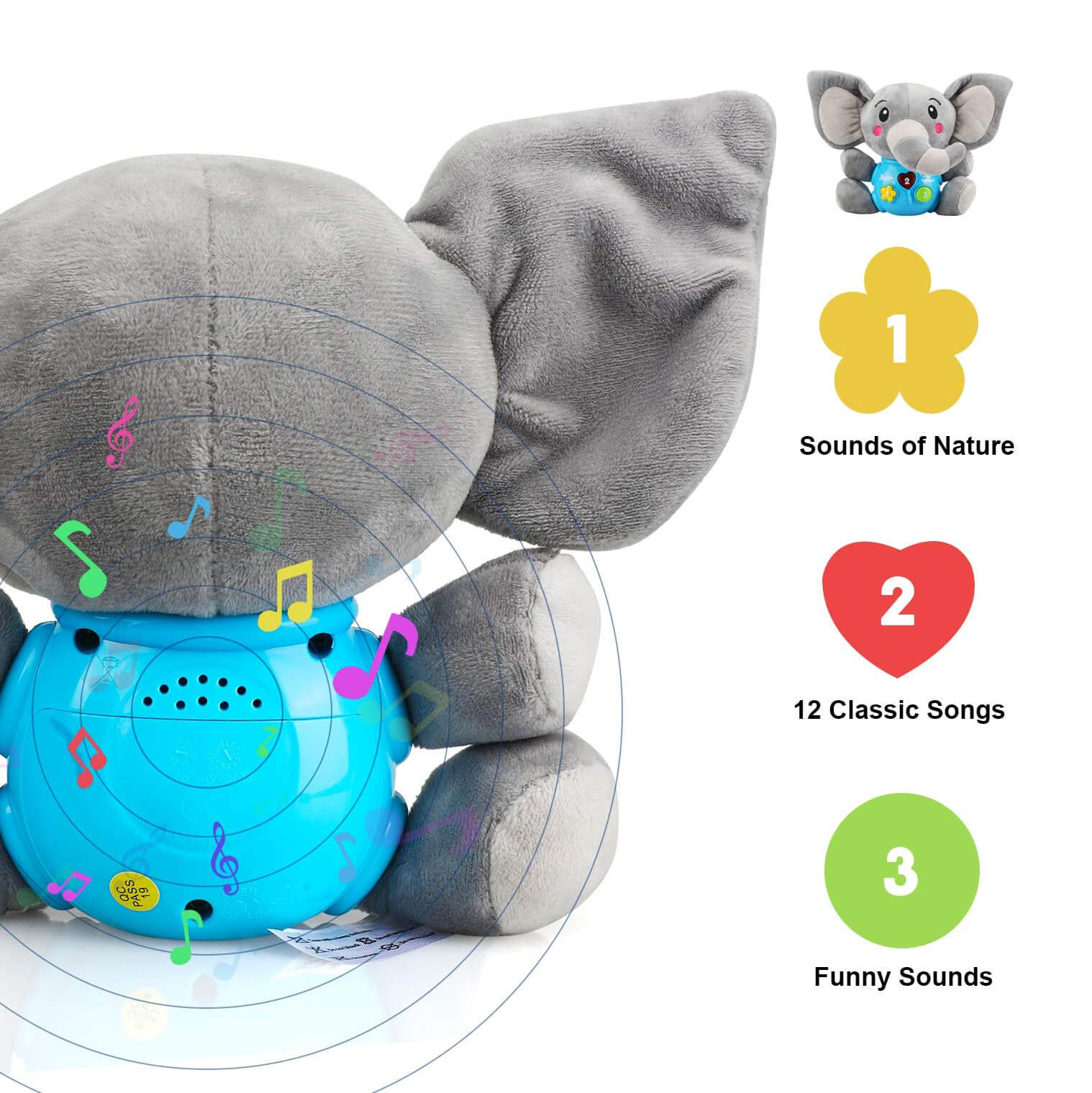 Peluche Elefante Musical para Bebé Fidtoy con Luces y Sonidos