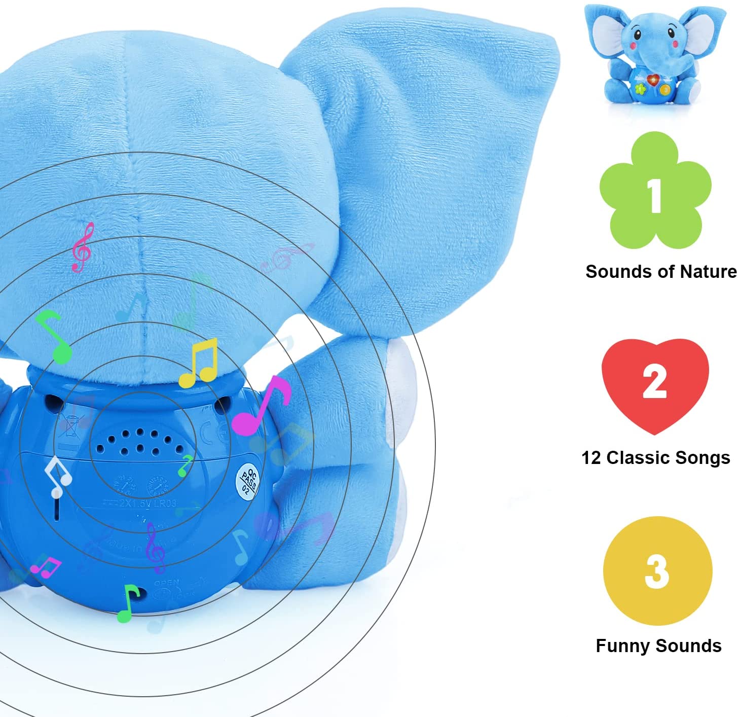 Peluche Elefante Musical para Bebé Fidtoy con Luces y Sonidos