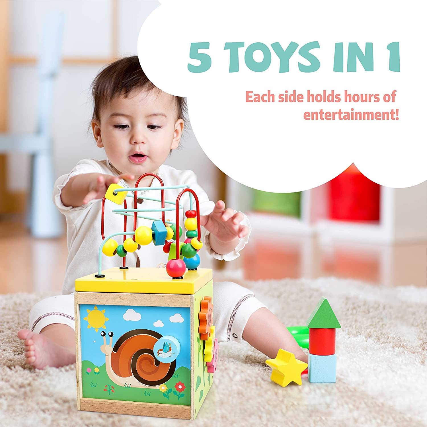 Cubo de actividades de madera Fidtoy, juguete educativo multiactividad
