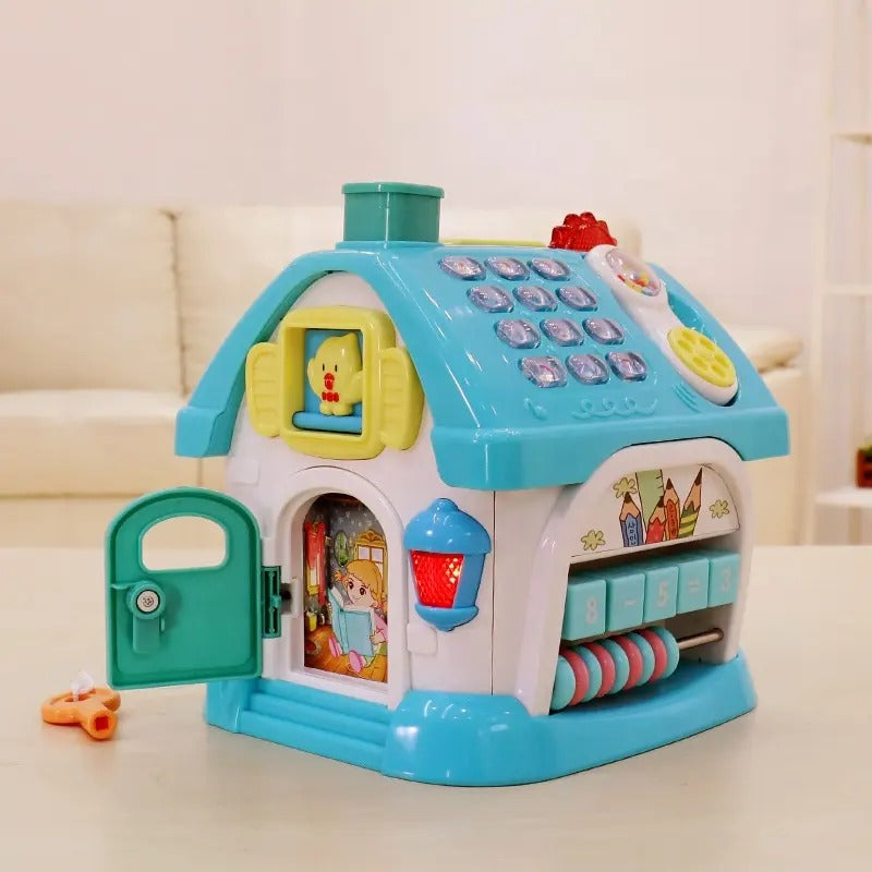 Fidtoy Dreaming Party Musical House Toddler Learning Toy 8-in-1 Musical Activity House with Piano, Clock, Phone, Animal Windows, Car, Shapes and Numbers
