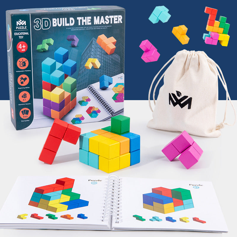 Cubo de rompecabezas lógico 3D de madera con libro - Juguetes de madera de composición abierta