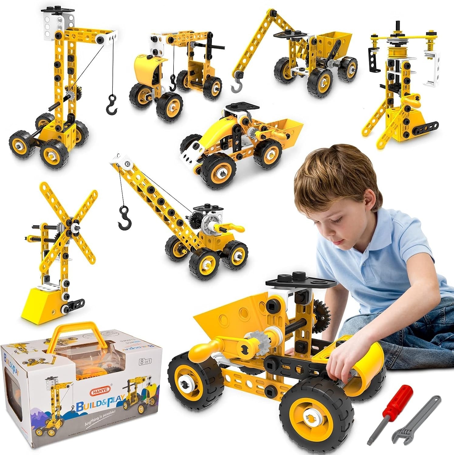 Fidtoy 10-in-1 Construction Vehicle Building Set for Kids STEM Engineering Toy 108 PCS