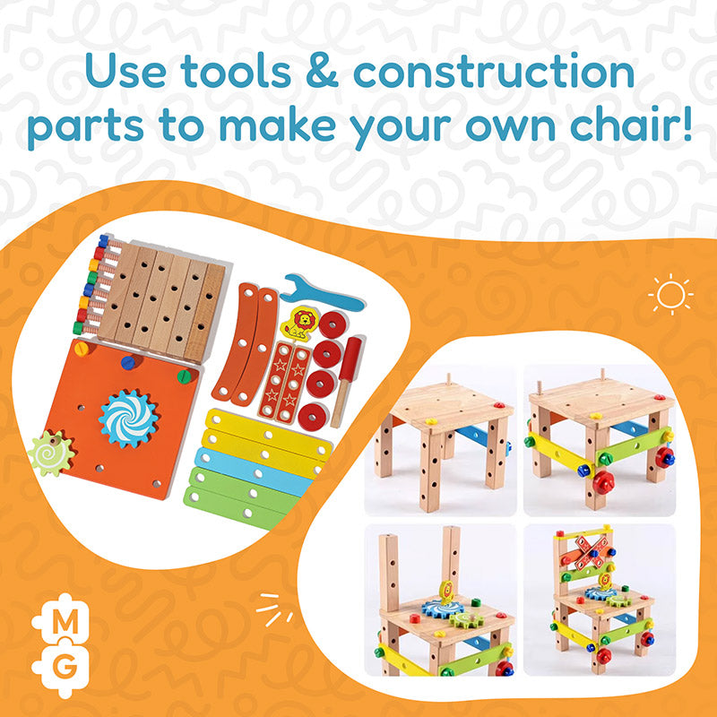 Fidtoy Wooden Tool Building Chair Set for Kids 3+