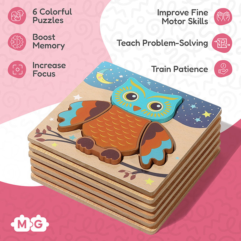 Juego de rompecabezas de madera Fidtoy para niños pequeños – 6 rompecabezas educativos para niños de 2+ años