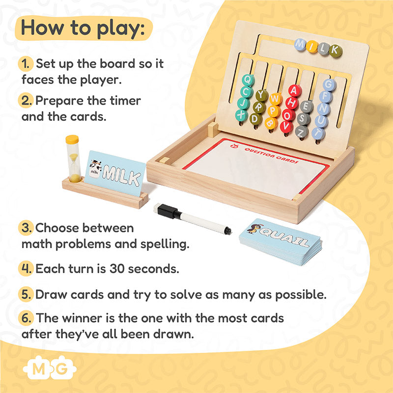 Fidtoy Juego de aprendizaje de matemáticas y ortografía de madera para niños - Juguete educativo Montessori 3+