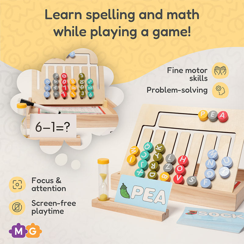 Fidtoy Juego de aprendizaje de matemáticas y ortografía de madera para niños - Juguete educativo Montessori 3+