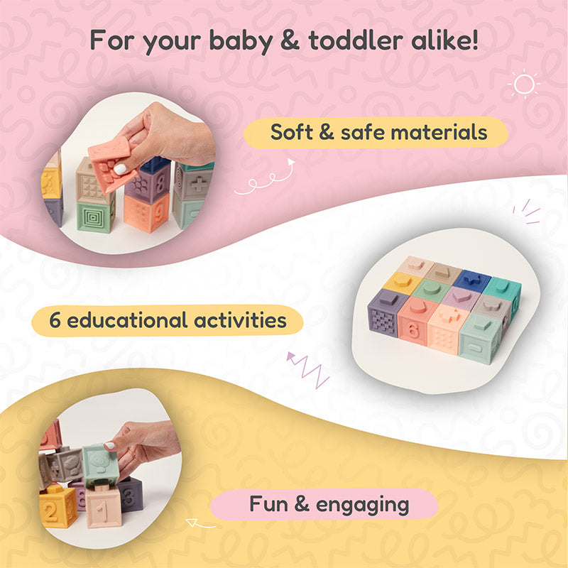 Fidtoy Silicone Sensory Stacking Blocks for Babies – Soft Teething Toy Set 6 Months+
