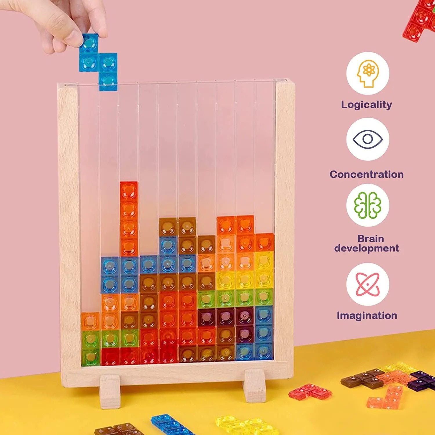 Juego de rompecabezas Tetris vertical – Tablero lógico 3D transparente para aprendizaje STEM y juego de estrategia