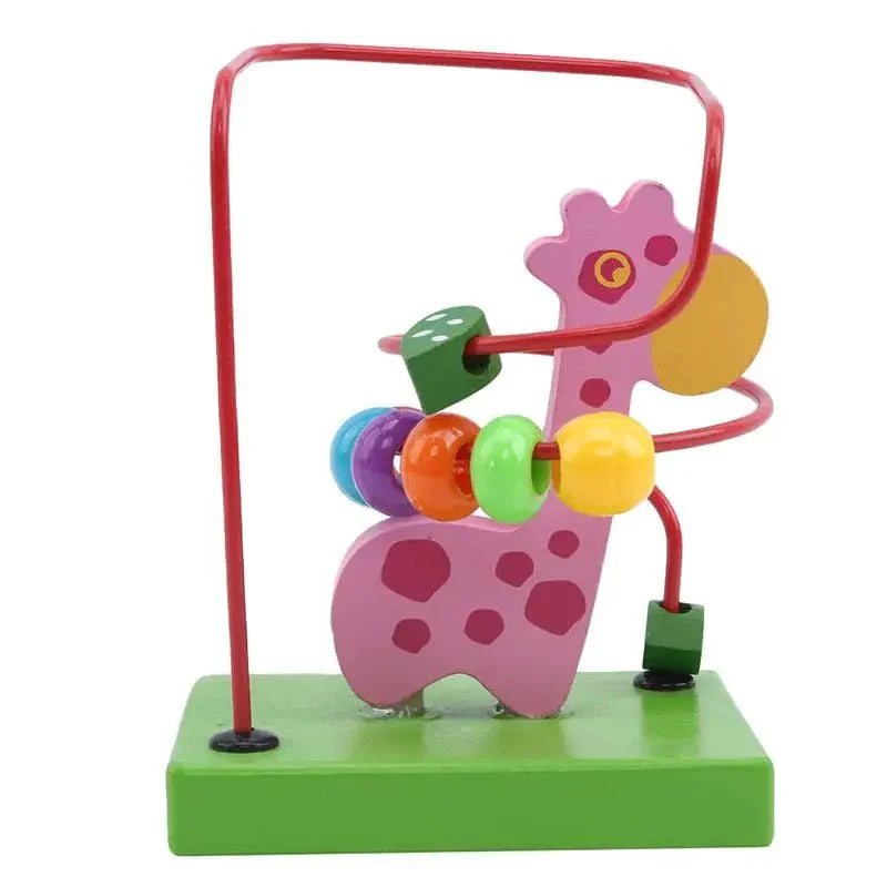Posavasos jirafa de mini cuentas – Rompecabezas de laberinto de mini cuentas de madera con tobogán de montaña rusa y cuentas de animales