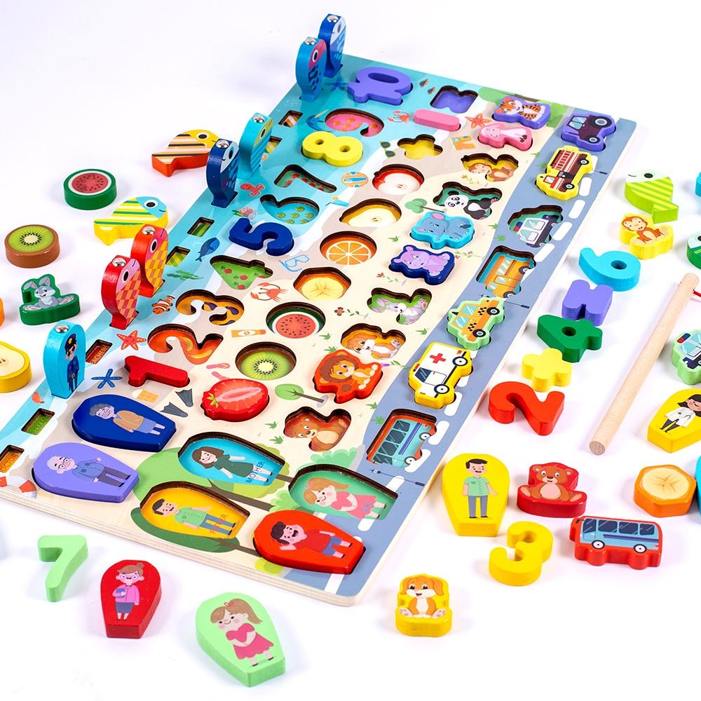 Rompecabezas de madera 3D Montessori Fidtoy para que los niños pequeños aprendan formas