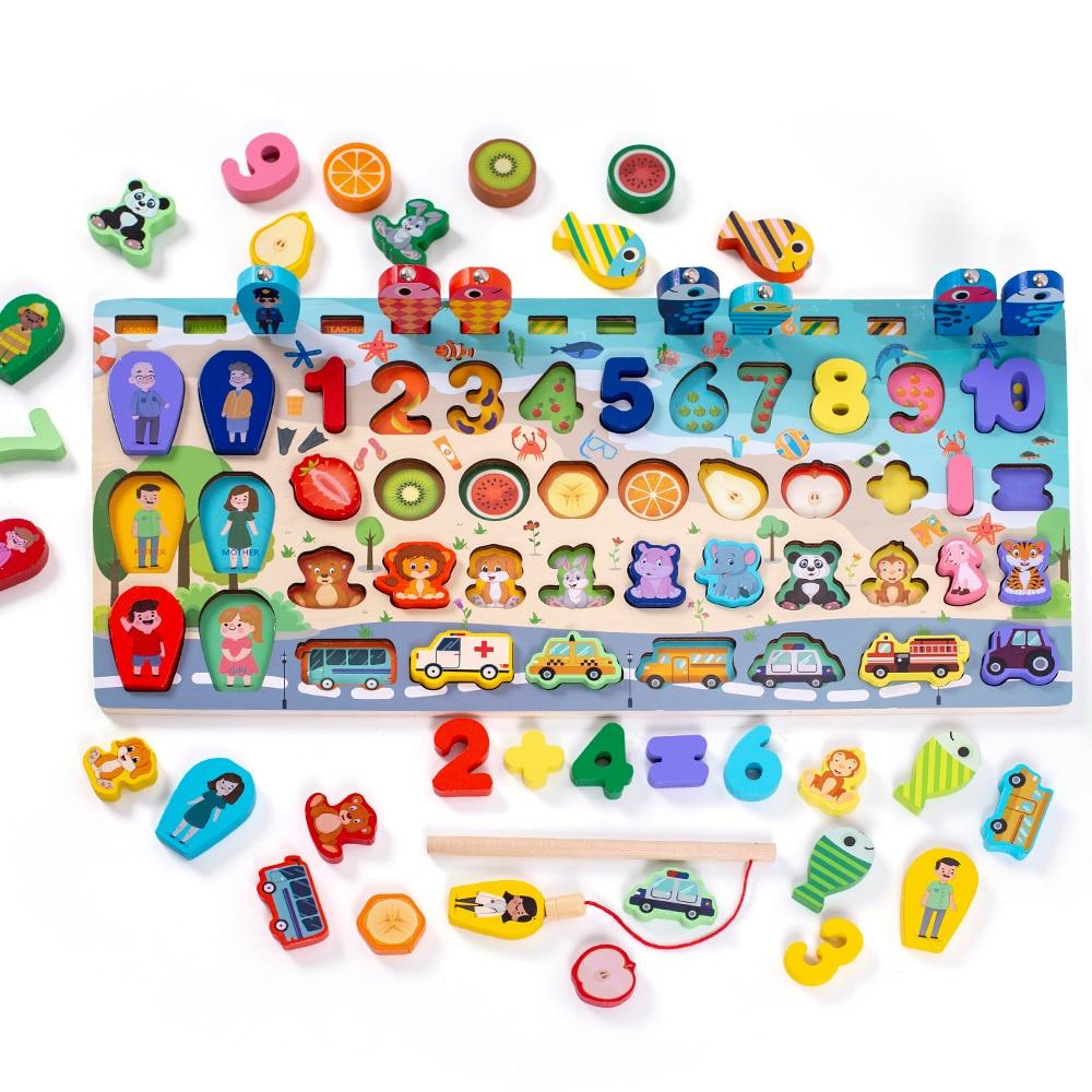 Rompecabezas de madera 3D Montessori Fidtoy para que los niños pequeños aprendan formas