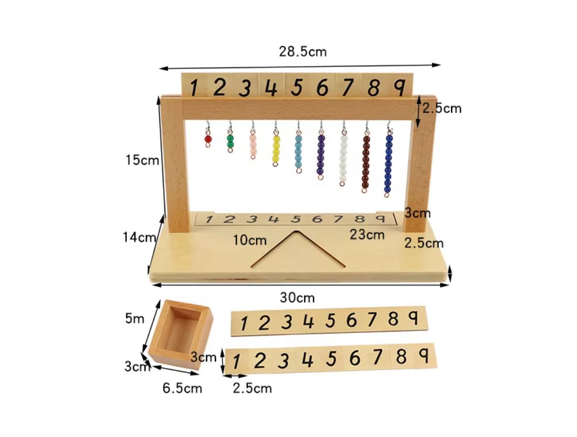 Support pour escalier de perles Montessori avec perles colorées - Matériel de mathématiques pour le comptage et la reconnaissance des nombres (1 à 9)