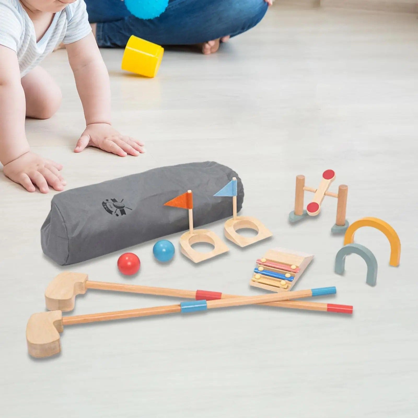 Fidtoy Juego de golf de madera para niños de 3 años en adelante, juego activo en interiores y exteriores