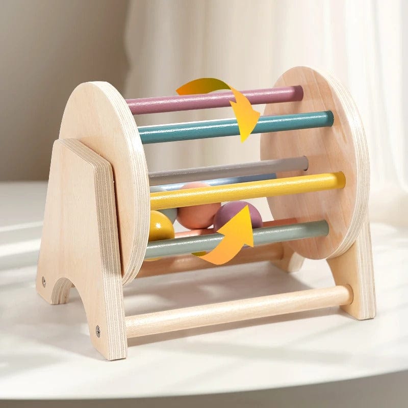 Fidtoy Montessori Spinning Drum Toy for Babies – Wooden Sensory Rolling Toy 6 Months+