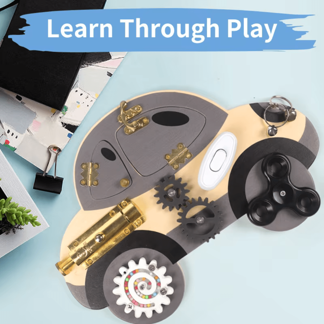 Montessori Wooden Busy Board Steering Wheel – Sensory Toy for Toddlers, Preschool & Travel Activities
