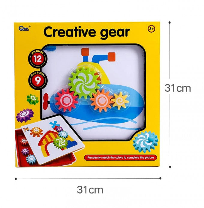 Fidtoy 2 in 1 Creative Gear Art, Plastic Gear Art Drawing Set with 9 Gear Buttons, 12 Pictures and Storage Box, Fine Motor Creative Pattern Toy Ages 3+