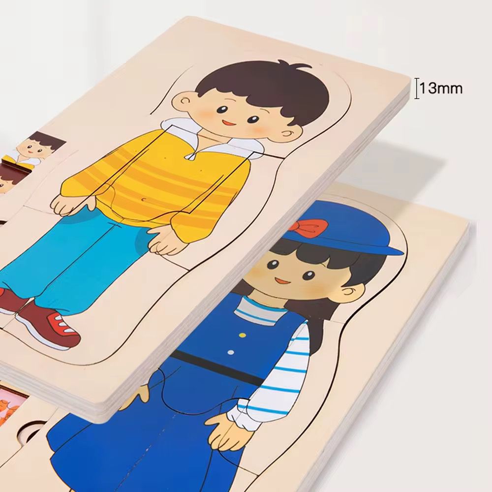 Rompecabezas de anatomía humana de madera multicapa - Juguete educativo de secuenciación de 5 capas