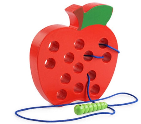 Fidtoy Montessori Wooden Fruit Threading Toy for Toddlers 1–4 Years – Apple, Strawberry & More