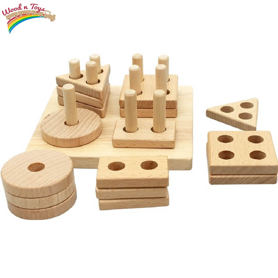 Fidtoy Jouet d'apprentissage en bois à empiler et à trier les formes