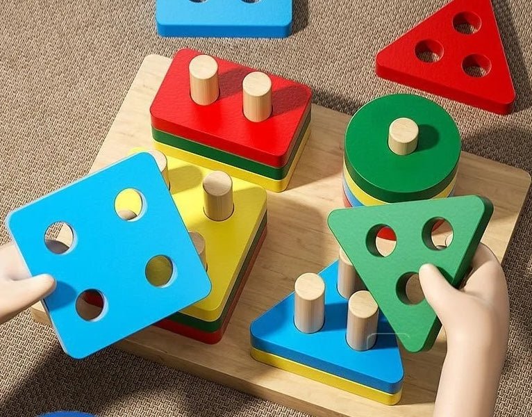 Shapes Tower Stacker – 5 Shape, 4 Layer Wooden Brain Development Toy