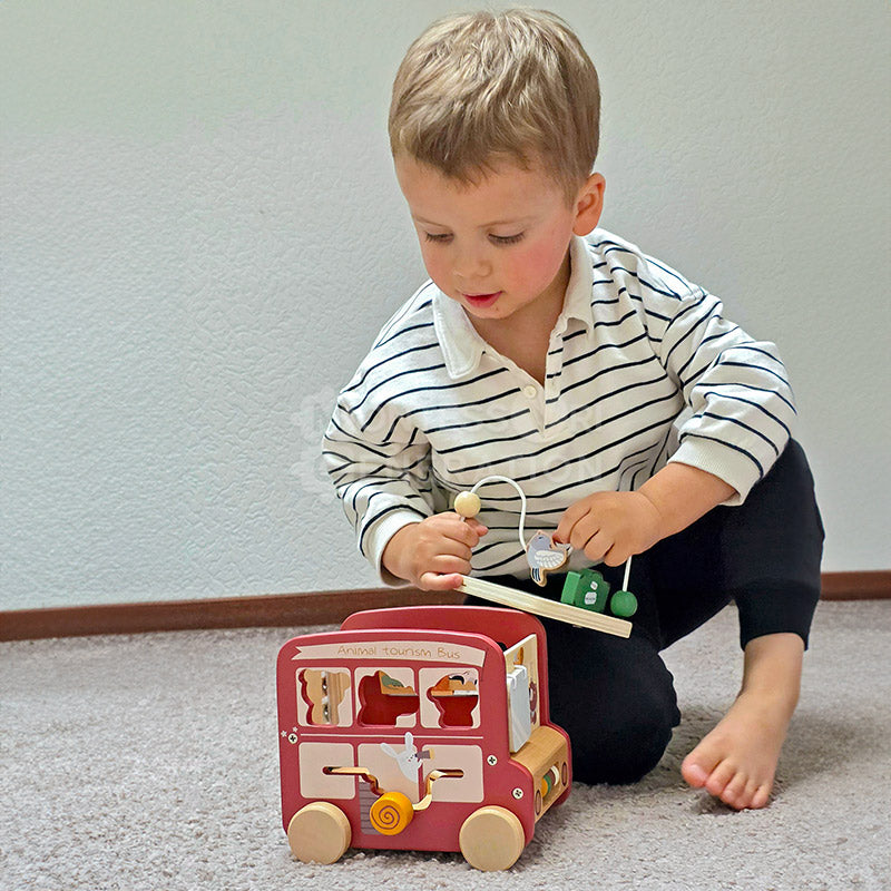 Fidtoy Wooden Activity Bus Toy for Toddlers – Montessori Multi Activity Learning Toy 2+