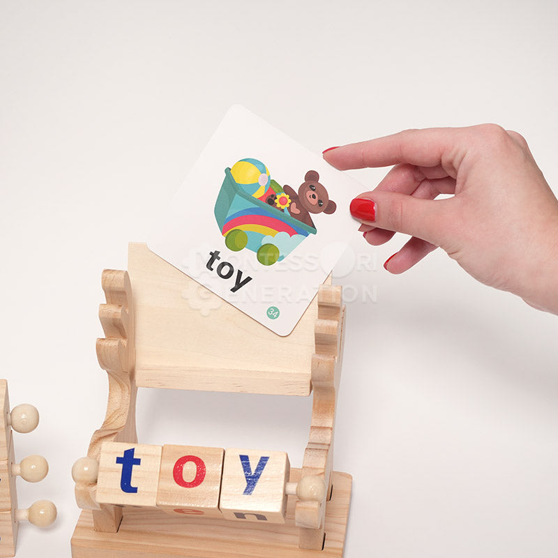 Fidtoy Montessori Spin and Spell Toy for Kids – Wooden Spelling Game for Early Reading Learning