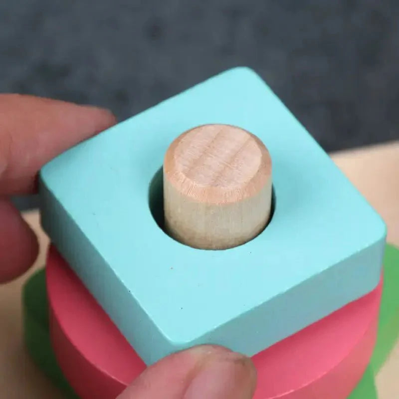 Square Four Column Tower | Baby Wooden Montessori Educational Material Toy Kids Early Learning Infant Match Board Toy