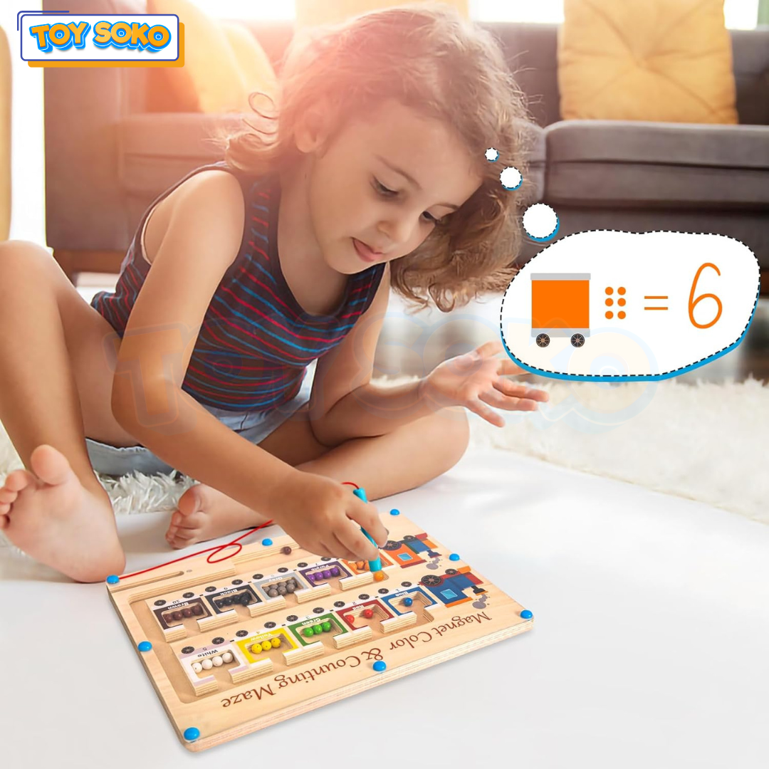 Fidtoy Wooden Toy Train Set Montessori Magnetic Maze Toy for Toddlers