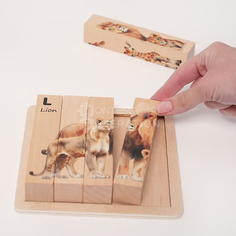 Fidtoy Wooden Animal Puzzle for Toddlers – 4-in-1 Rotating Block Learning Toy Age 2+