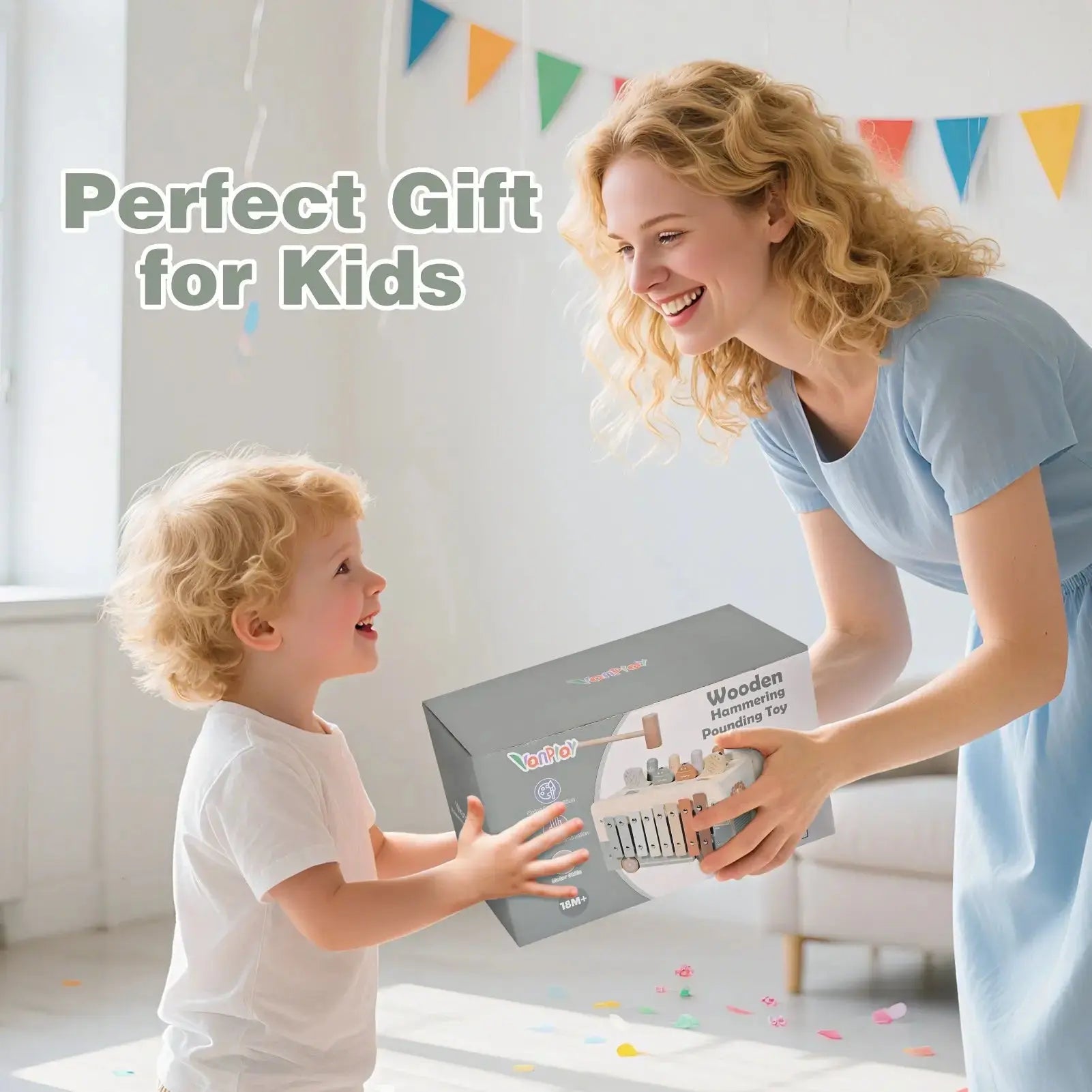 Fidtoy Montessori Hammering Toy 7-in-1 Wooden Activity Cube for Toddlers Musical Learning Toy