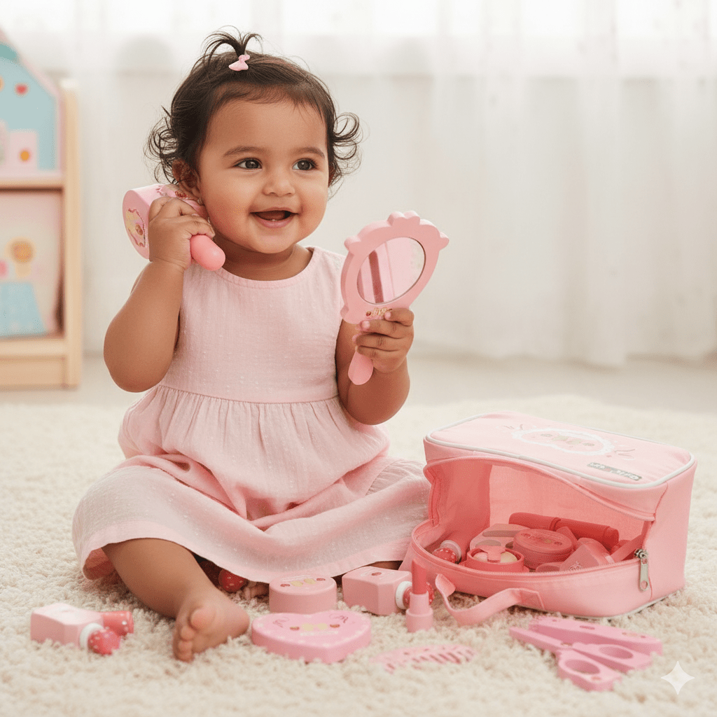 Trousse de maquillage en bois Ensemble de maquillage de princesse Simulation petite fille Cadeau d'anniversaire du Nouvel An