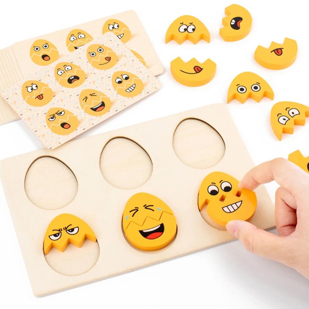 Jeu d'œufs en bois à visages interchangeables