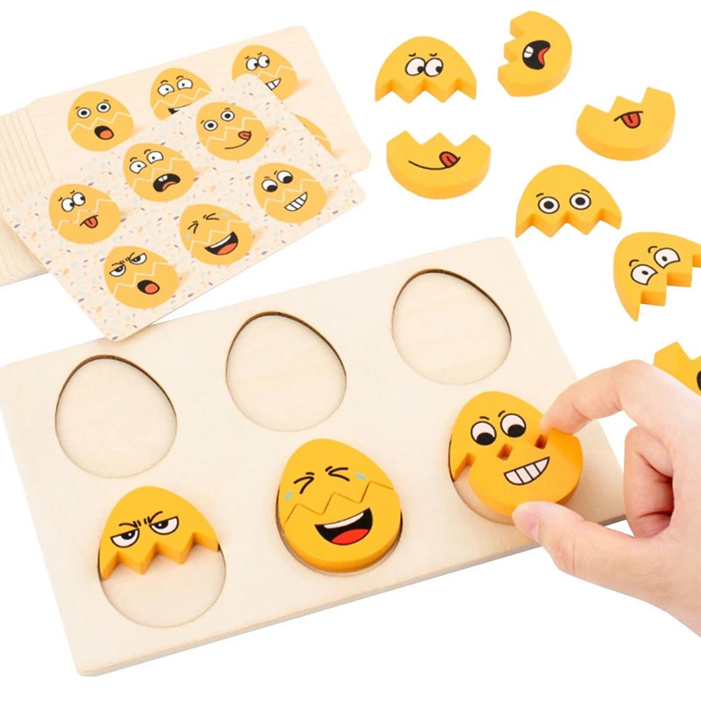 Jeu d'œufs en bois à visages interchangeables