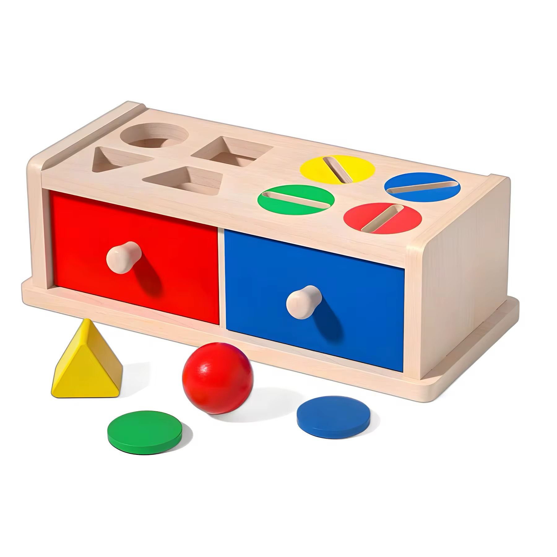 Boîte de permanence d'objet en bois - Tri des couleurs et des formes avec tiroirs doubles
