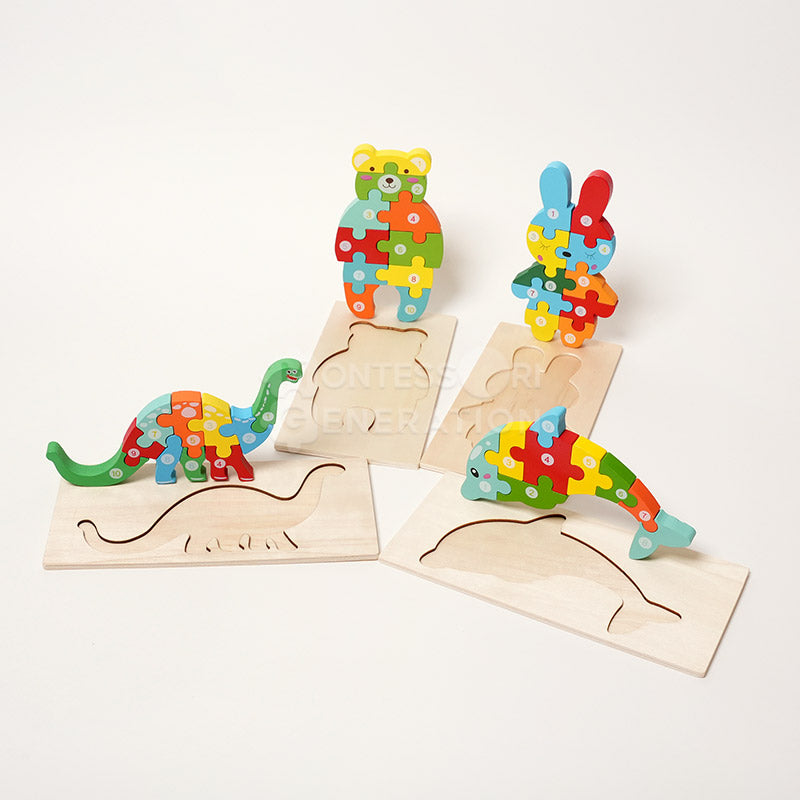 Fidtoy Wooden Animal Puzzle Set for Toddlers – 4 Pack Kids Shape Matching Puzzle Toy