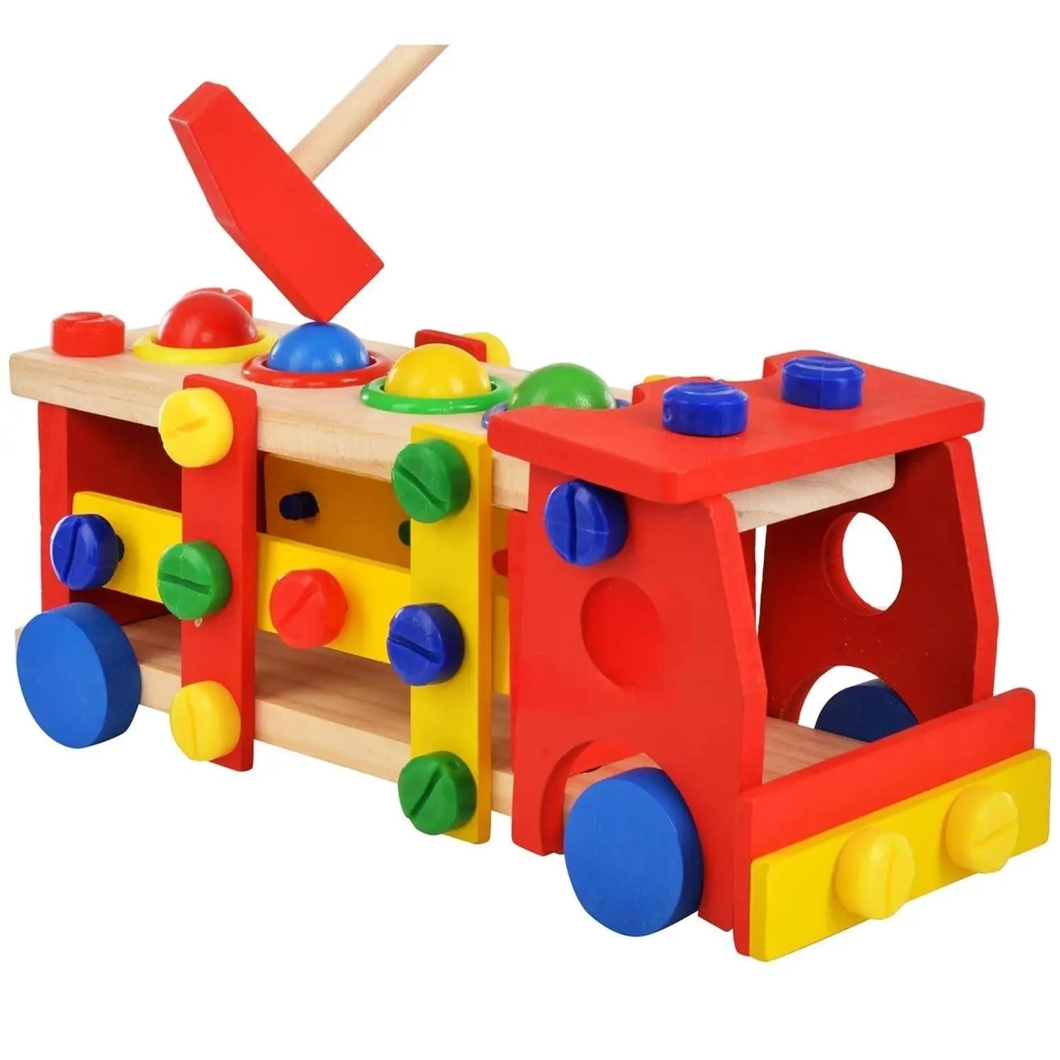 Coche de madera de tornillo, vehículo, martillo, bola, baratijas y más - Coche de tornillo 2 en 1 DIY, vehículo, martillo, bola