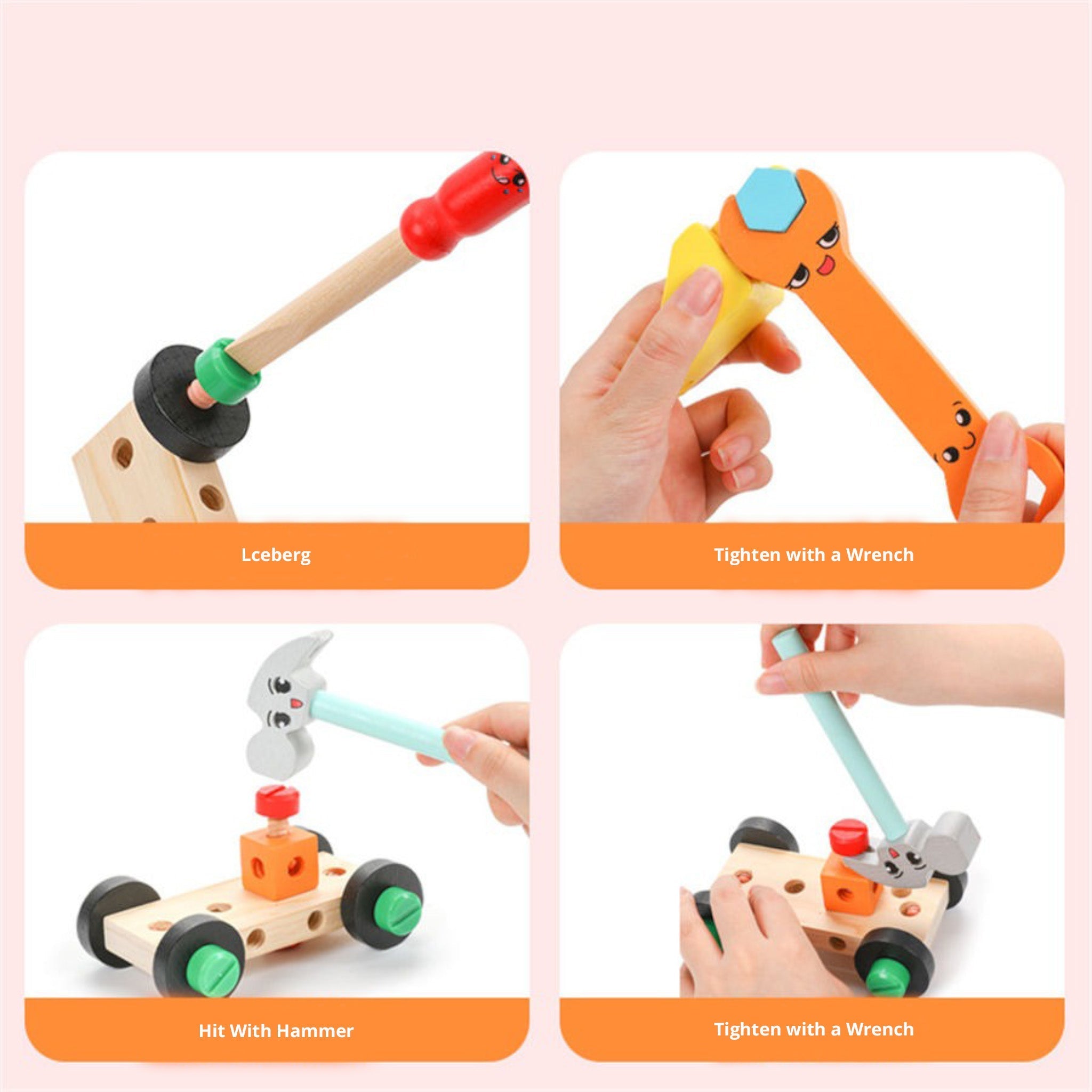 Caja de Herramientas de Madera, Juguetes Educativos STEM Montessori, Juguetes de Aprendizaje de Construcción para Niños de 3+ Años, Set de 53 piezas, Certificado de Seguridad Infantil, Multicolor