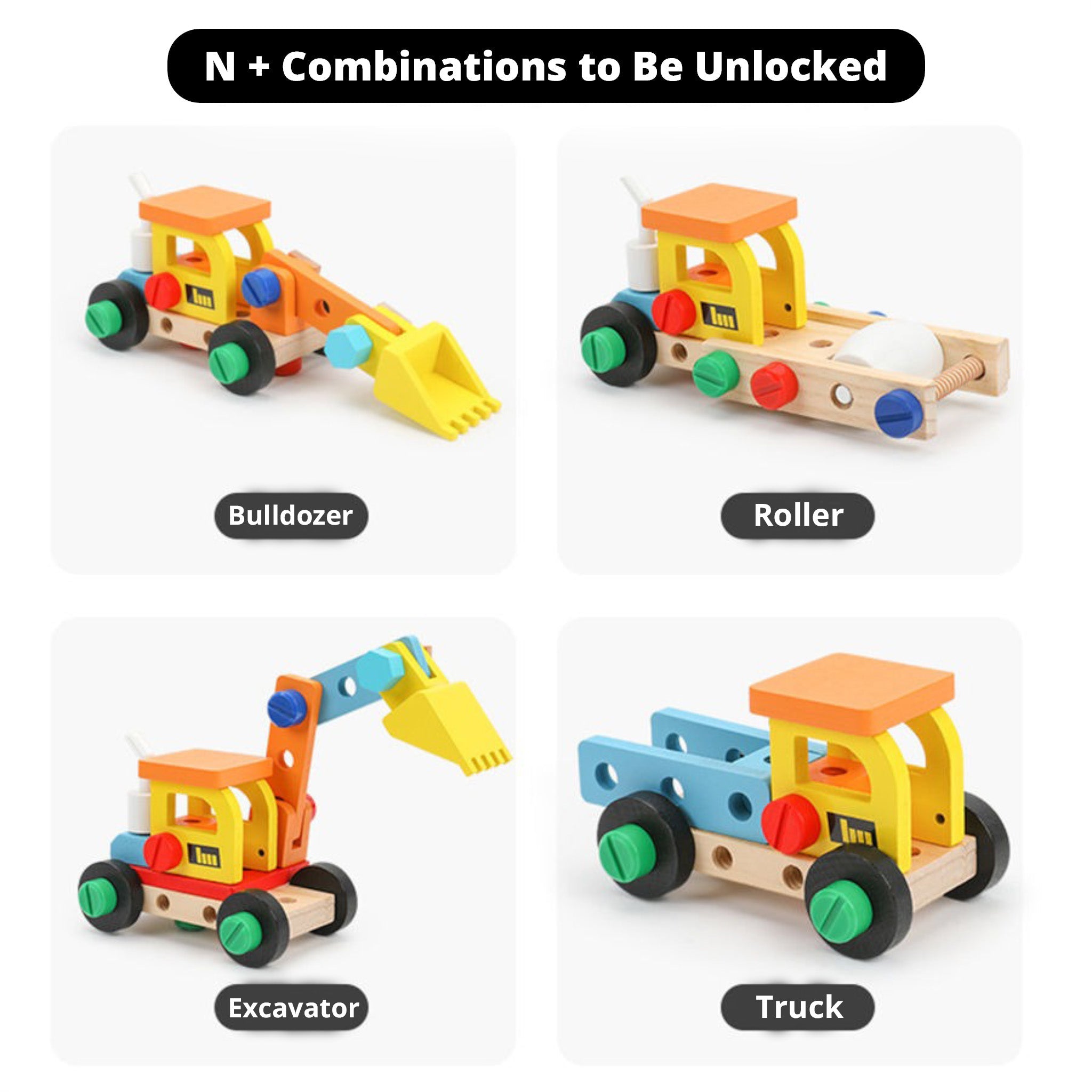 Caja de Herramientas de Madera, Juguetes Educativos STEM Montessori, Juguetes de Aprendizaje de Construcción para Niños de 3+ Años, Set de 53 piezas, Certificado de Seguridad Infantil, Multicolor