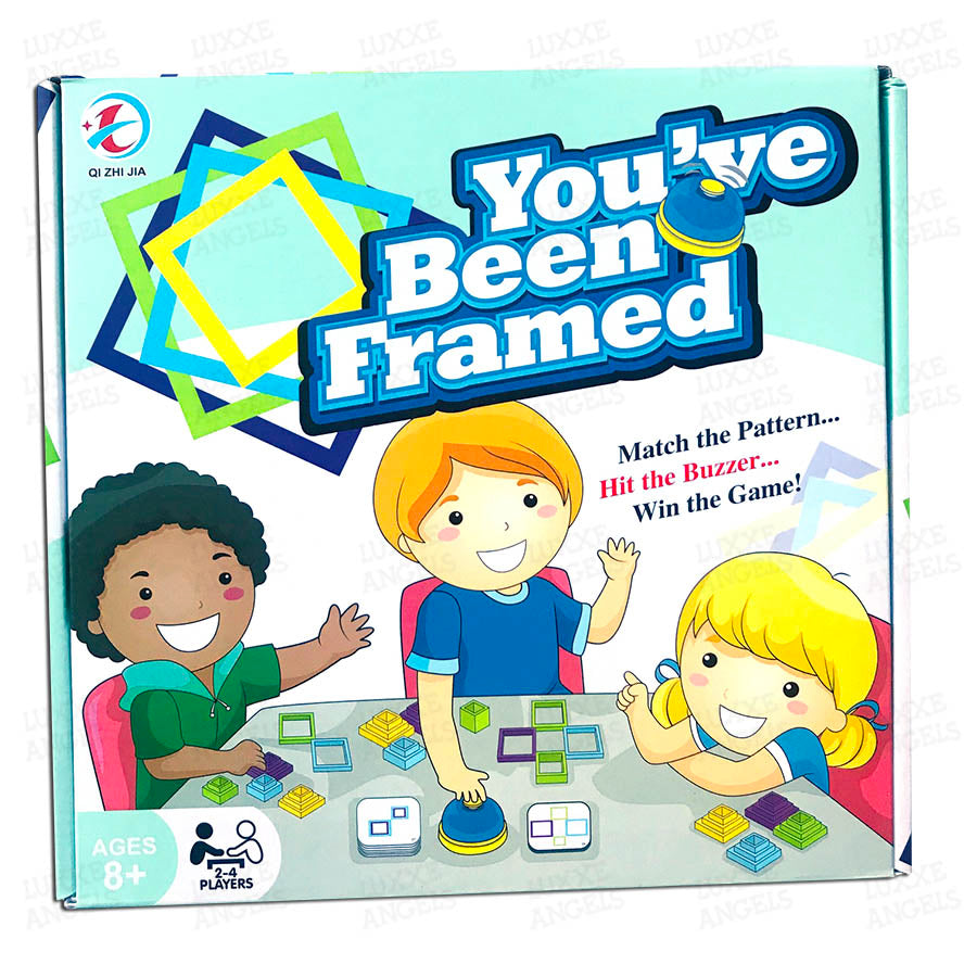 Fidtoy You Have Been Framed Intelligence Game, Pattern Matching Puzzle Game with Colorful Frames, 50 Double-Sided Cards and Buzzer-Style Play for 2-4 Players Ages 6+