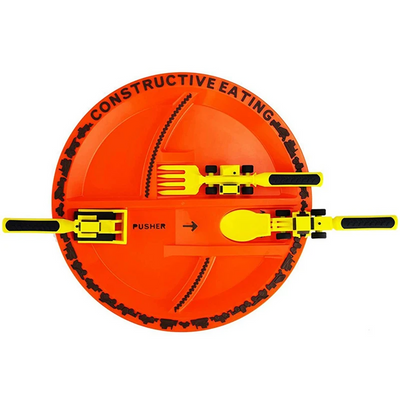 Plato y set de utensilios de construcción ExcavaBite para niños