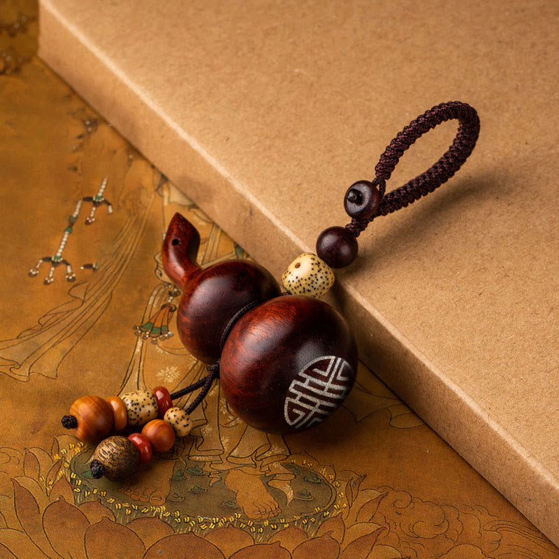 Porte-clés gourde en bois de santal rouge à petites feuilles et ébène du Tibet, protection et chance
