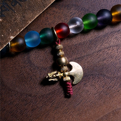 Buddha Stones Tibetan 108 Mala Beads Multicolored Liuli Glass Bead Chinese Zodiac Nine Palaces Eight Diagrams Charm Bracelet Mala Bracelet BS 4