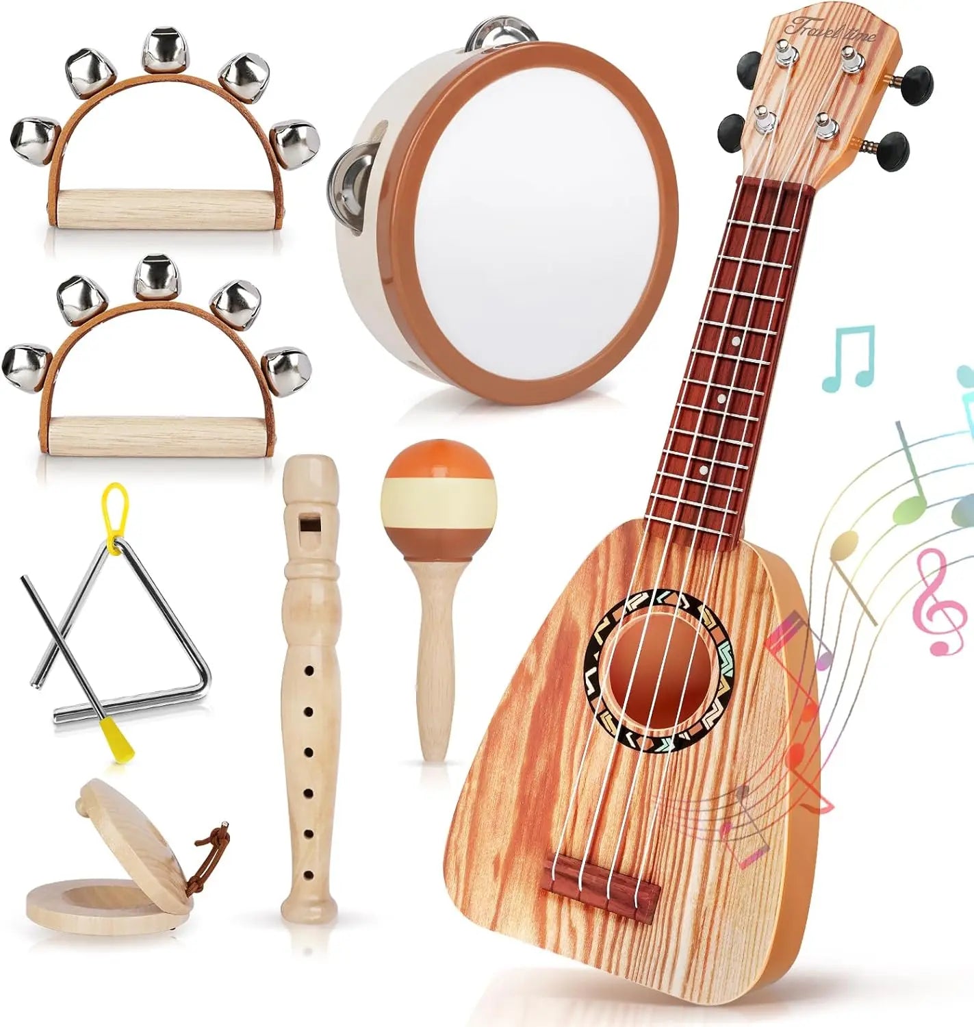 Fidtoy 7-Piece Musical Toys for Toddlers Ukulele Instrument Set Kids Rhythm Learning Toys