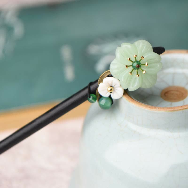 Buddha Stones Green Aventurine Flower Agate Positivity Hairpin Decoration Hairpin BS 2
