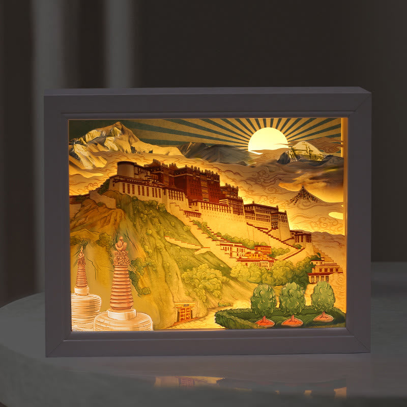 Buddha Stones Tibet Potala Palace Paper LED Carving Lamp Art Night Lights Creative LED Table Lamp Decorations BS 11