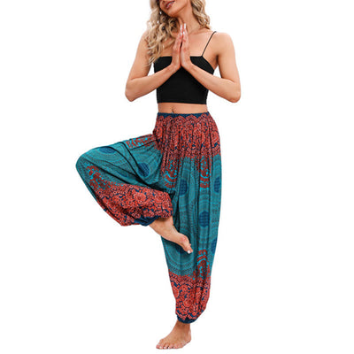 Buddha Stones Loose Circle-shaped Flowers Pattern Harem Trousers Women's Yoga Pants Women's Harem Pants BS 7