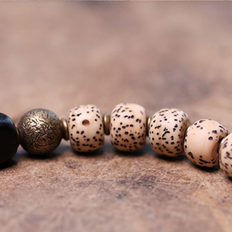 Buddha Stones Tibetan Bodhi Seed Black Obsidian Ebony Wood Copper Peace Bracelet Bracelet BS 9