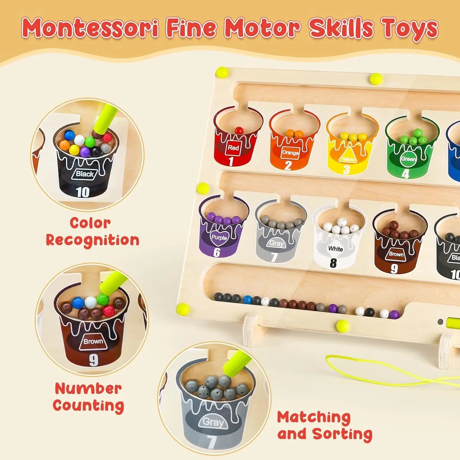 Wooden Magnetic Toy for Toddlers - Montessori Learning Toy